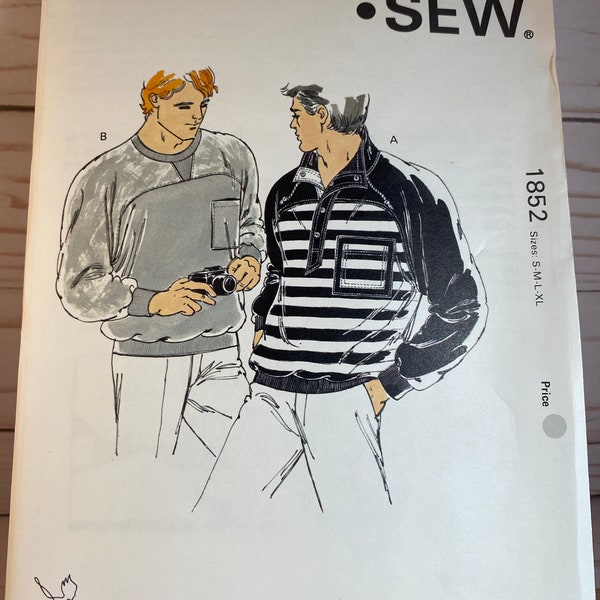 Kwik Sew 1852 Mens Pullover Shirt Pattern Sweatshirt Sewing Patterns Size Small Medium Large XLarge Chest 34-48