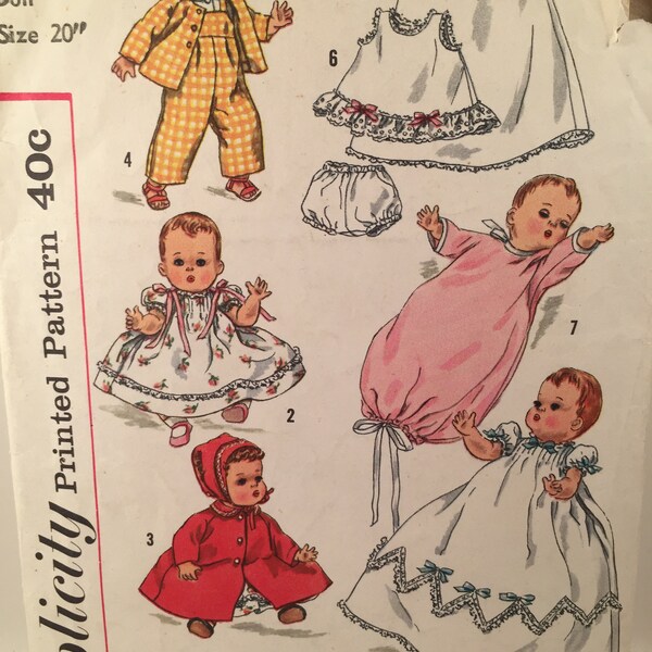1950s 20 inch Doll Clothes, Simplicity 1844, Sewing Pattern, Doll Dress, Lace Doll Dress, Doll Pants, Doll Hat, Doll Coat, Doll Wardrobe