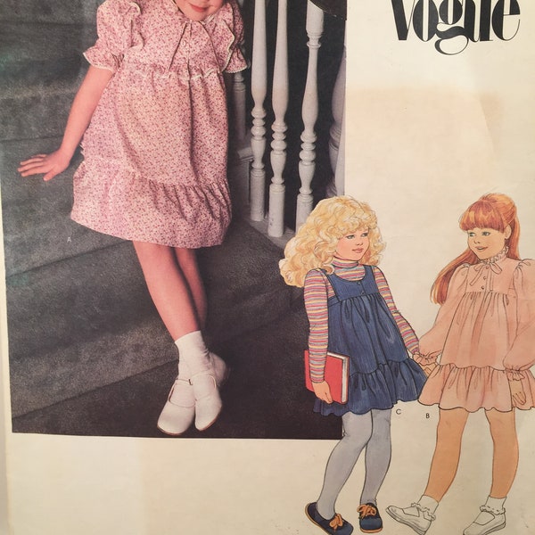 60s Girls Dress, Little Vogue 2725, Sewing Pattern, Pullover Dress, Jumper Dress, Side Pockets, Hemline Ruffle, Elastic Sleeves, Pleated