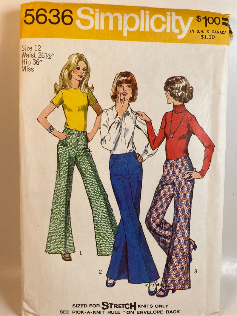 1970s Bell Bottom Pants Simplicity 5636 Sewing Pattern Etsy