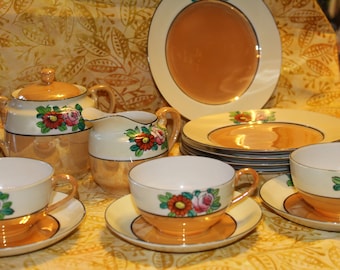 茶 toyoS Vintage Toyo Japanese Tea Set: Peacock Porcelain Demitasse Set for