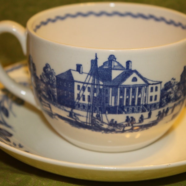 Vintage First Edition Massachusetts General Hospital Bulfinch Building Cup and Saucer, Barlaston of Etruria Wedgwood, England