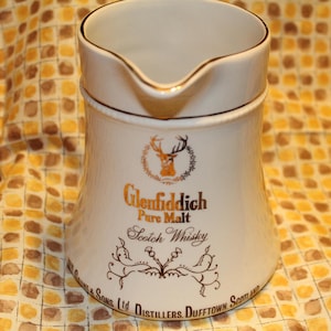 Vintage Advertising Glenfiddich Barware  | White Gilded Pure Malt Scotch Whisky Pitcher | HCW Burleigh Ware Made in Great Britain