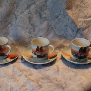 Vintage Japanese Hand-Painted Eggshell Cups and Saucers