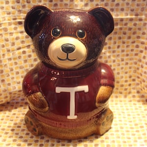 Vintage Teddy Bear Cookie Jar with Maroon T Sweater