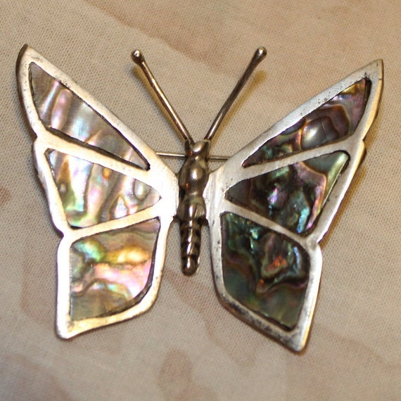 Vintage Mexico Silver Butterfly Brooch Made With … - image 1