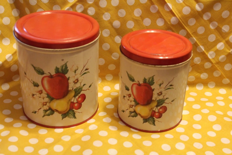 Set of 2 Vintage Decoware Apple and Pear Kitchen Canisters Etsy