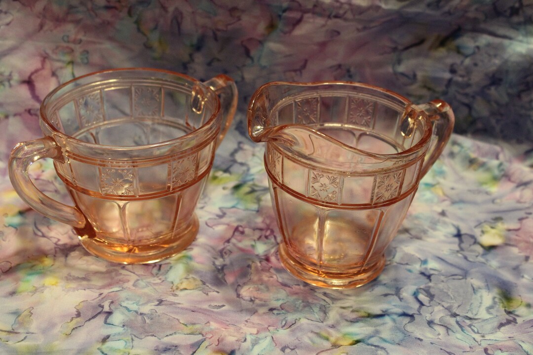 Vintage Pink Depression Glass Creamer and Open Sugar Bowl,