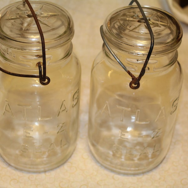 Four Vintage Atlas E-Z Seal Canning Jars,  Glass Bail Top and Original Glass Lid (Sold Separately)