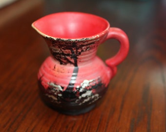 Vintage English Vale Pottery Pitcher or Creamer Red with Hand Painted Tree and Landscape