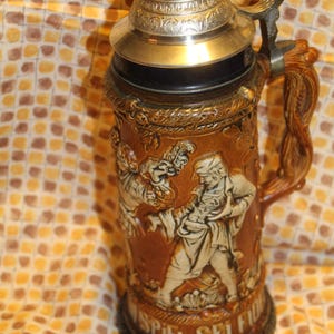 Vintage Mid Century Large Ceramic Beer Stein made in Western Germany. Brown Glaze