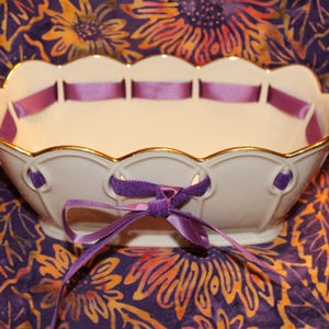 Vintage LENOX Great Giftable Collection Porcelain Pierced Bowl with Weaved Ribbon, candy dish