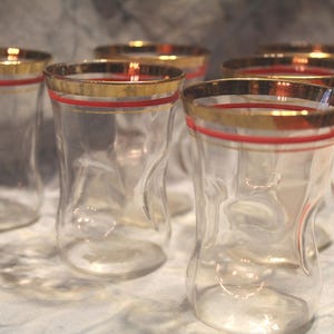 Vintage Set of 6  Glass Swanky Swigs Thumb Print Design, Juice Glasses 3"