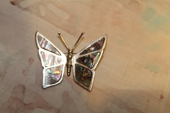 Vintage Mexico Silver Butterfly Brooch Made With … - image 2