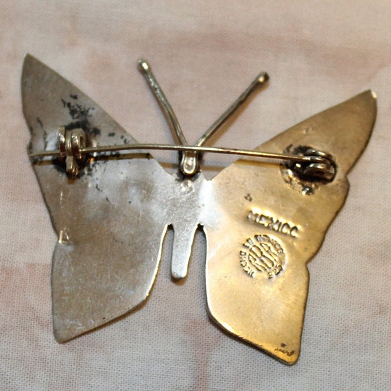 Vintage Mexico Silver Butterfly Brooch Made With … - image 3