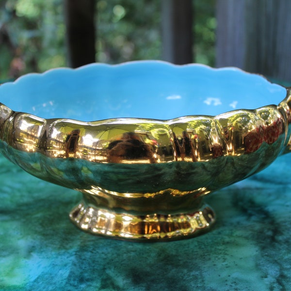 Vintage 22K Gold Plated Bowl/Serving Dish with Handles