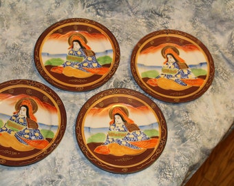 Vintage Set of 4 Small Hand Painted Plates