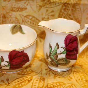 Vintage Bone China Cream and Sugar, Royal Standard Fine Bone China English Rose Pattern (Red Roses