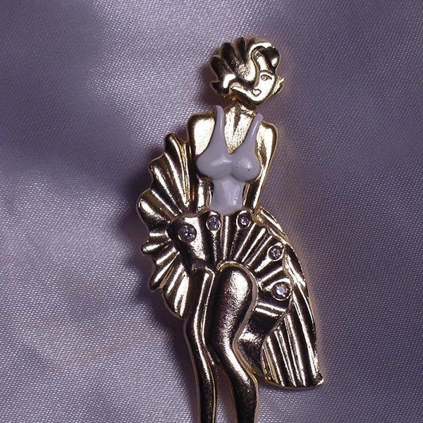 Marilyn Monroe Vintage Enamel Rhinestone Brooch Gold Pin! Very Rare & Classy Hat Scarf or Lapel Pin! 1950's Jewelry Near Mint Condition!