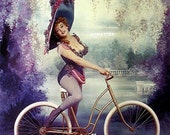 Marilyn Monroe Vintage Pin-up Poster Sexy Riding a Bicycle with Victorian Hat Impersonating Lillian Russell Photo Hot Pinup Bike Art Print