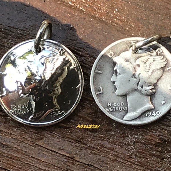 PICK YEAR! SILVER Mercury Dimes from heaven Charm Pendant Birthday Gift 80 75 70 1930 1934 1935 1936 1937 1938 1939 1940 1941 1942 1943 1944