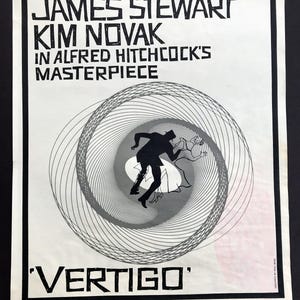 1958 VERTIGO Holy Grail WHITE Ad  Mega-RARE Off-Grade Original Alfred Hitchcock Vintage 10X13 Movie Teaser Poster By Saul Bass Advertisement