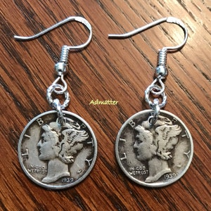 PICK YEAR SILVER Mercury Dime Earrings Birthday Gift for Women Coin Jewelry 1930 1931 1934 1935 1936 1937 1938 1939 1940 1941 1942 1944 1945