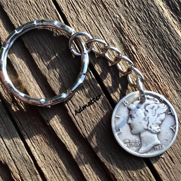 PICK YEAR! SILVER Mercury Dime Key-Chain Birthday Gift for Women Men 90 80 75 70 1930 1931 1935 1936 1938 1939 1940 1941 1942 1943 1944 1945