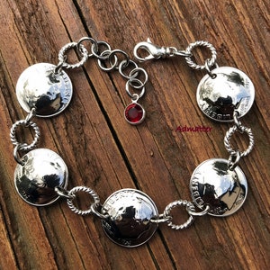 SILVER DIME BRACELET PICk Year & Birthstone Birthday Gifts for Women Swarovski Charm 75th 70th 65 60th 1949 1954 1959 1964 Anniversary