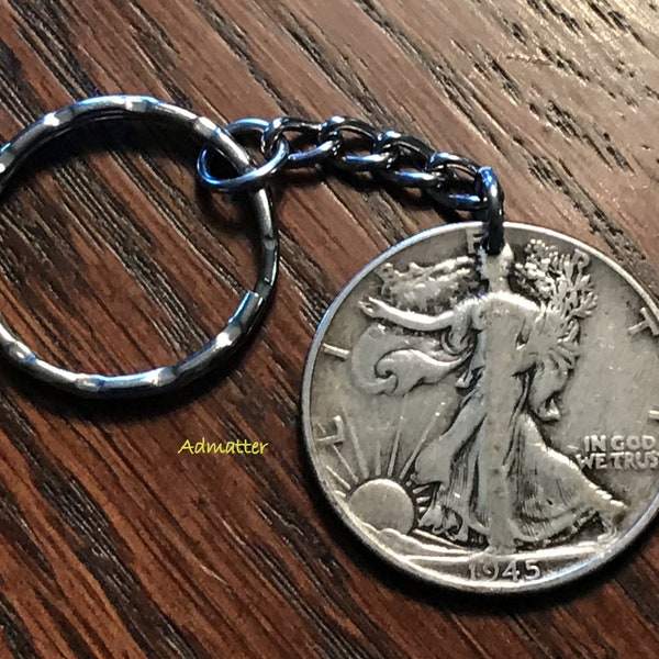 PICK YEAR SILVER Half Dollar Keychain Birthday Gift for Men or Women Walking Liberty Sterling Silver Coin Jewelry 1936 1937 1941 1942 1946