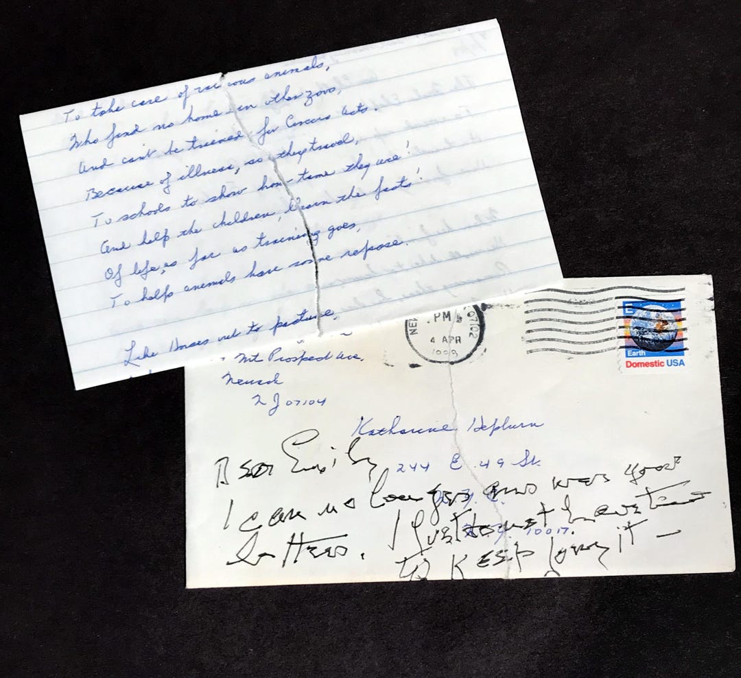 KATHARINE HEPBURN Hamdwritten RESPONSE to Fan Mail on Transmittal ...