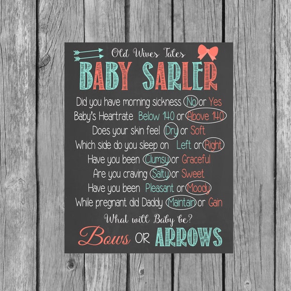 BOWS OR ARROWS Old Wives Tales Personalized Printable Chalkboard // Gender Reveal Baby Shower // Baby Shower Games