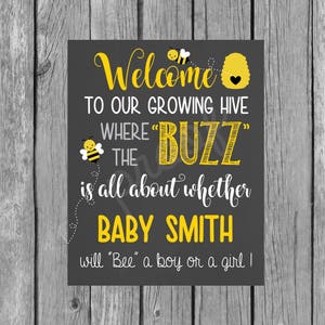 What will baby BEE Welcome Gender Reveal Sign - Gender Reveal Welcome Sign - BEE Theme