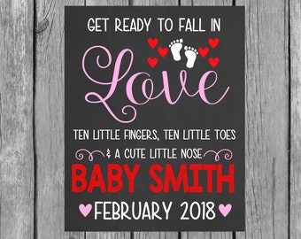 Due in February - Pregnancy Announcement Chalkboard - Personalized Chalkboard - Pregnancy Announcement - Valentine's Day