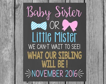 Big Sisters Pregnancy Announcement Chalkboard Printable Digital File - Siblings - Third