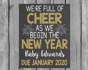 New Years Pregnancy Annoucement Chalkboard - Personalized Chalkboard - Pregnancy Announcement