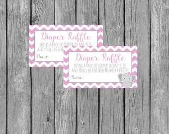 Pink Elephant Chevron Diaper Raffle Insert Cards - Baby Shower Diaper Raffle Ticket