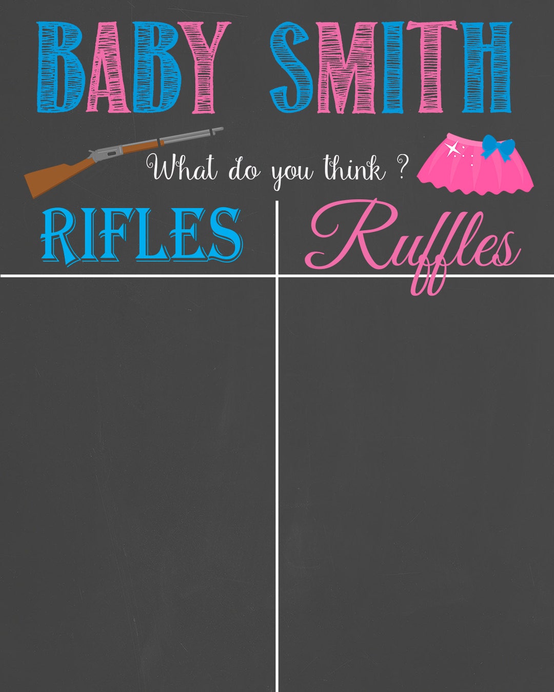 Rifles or Ruffles Gender Prediction Printable Personalized Chalkboard ...