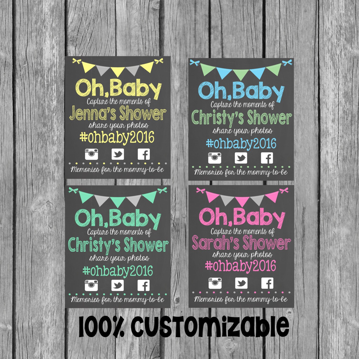 Oh Baby Hashtag Chalkboard Sign // Baby Shower // Social Etsy