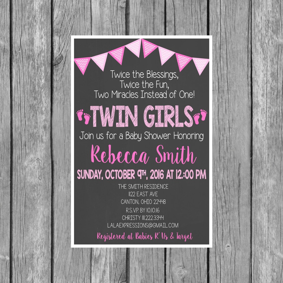 Twin Girls Baby Shower Invitation Twin Girls Pink Invite Etsy
