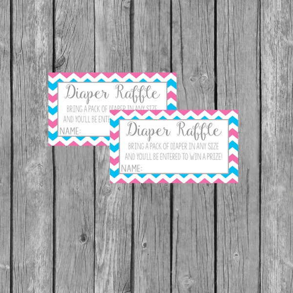 Blue & Pink Chevron Diaper Raffle Insert Cards - Gender Reveal - Baby Shower