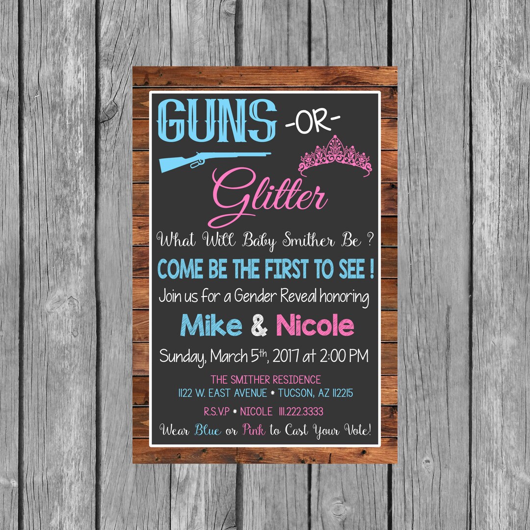 GUNS OR GLITTER Gender Reveal Party Invitation Gender Reveal Invitation
