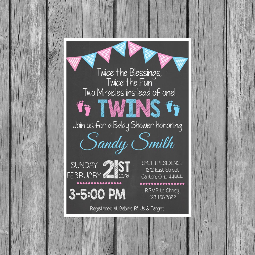 Twin Baby Shower Printable Invitation Twin Shower Invite Boy &amp; Girl Twins Invite - Etsy
