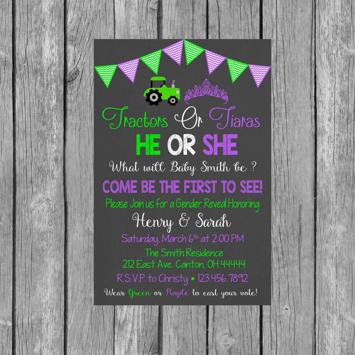 Tractors or Tiaras Gender Reveal Invitation Gender Reveal Etsy