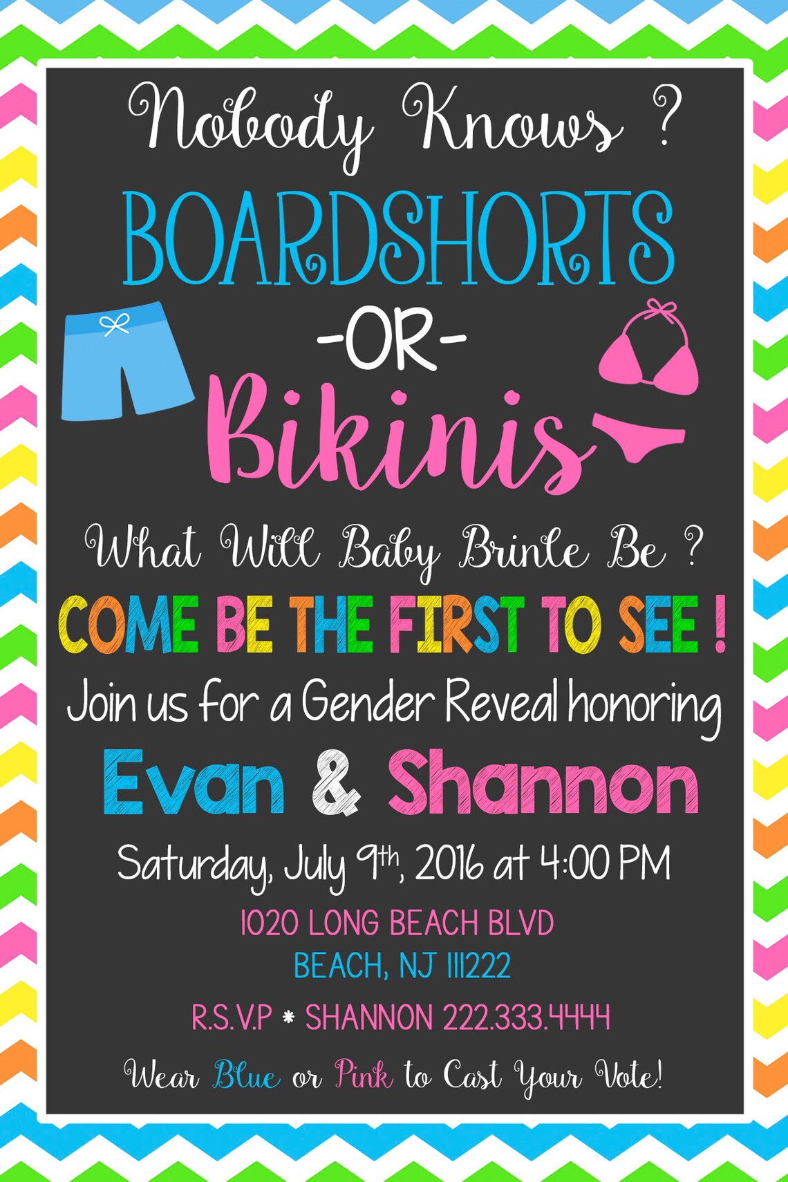 Boardshorts or Bikinis Gender Reveal Party Invitation Gender Etsy