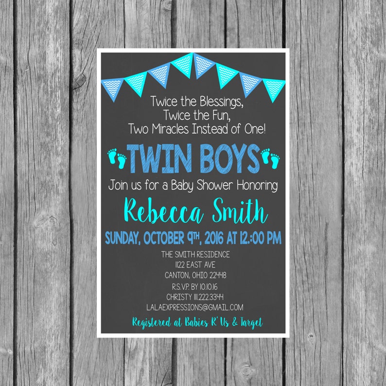 Twin Boys Baby Shower Invitation Twin Boys Shower Invite Etsy