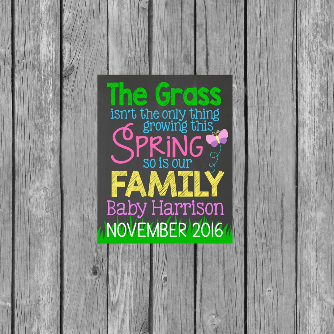 Spring Pregnancy Announcement Chalkboard Customized Printable File - Etsy