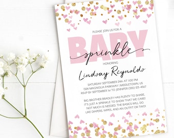 Printable Baby Sprinkle Invitation - Pink Hearts - Instant Download Editable Printable Girl Baby Sprinkle Invitation PDF Template