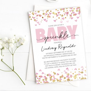 Printable Baby Sprinkle Invitation - Pink Hearts - Instant Download Editable Printable Girl Baby Sprinkle Invitation PDF Template