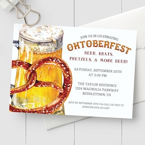 Printable Oktoberfest Invitation - Beer & Pretzel - Instant Download Editable Printable Oktoberfest Celebration Invitation PDF Template